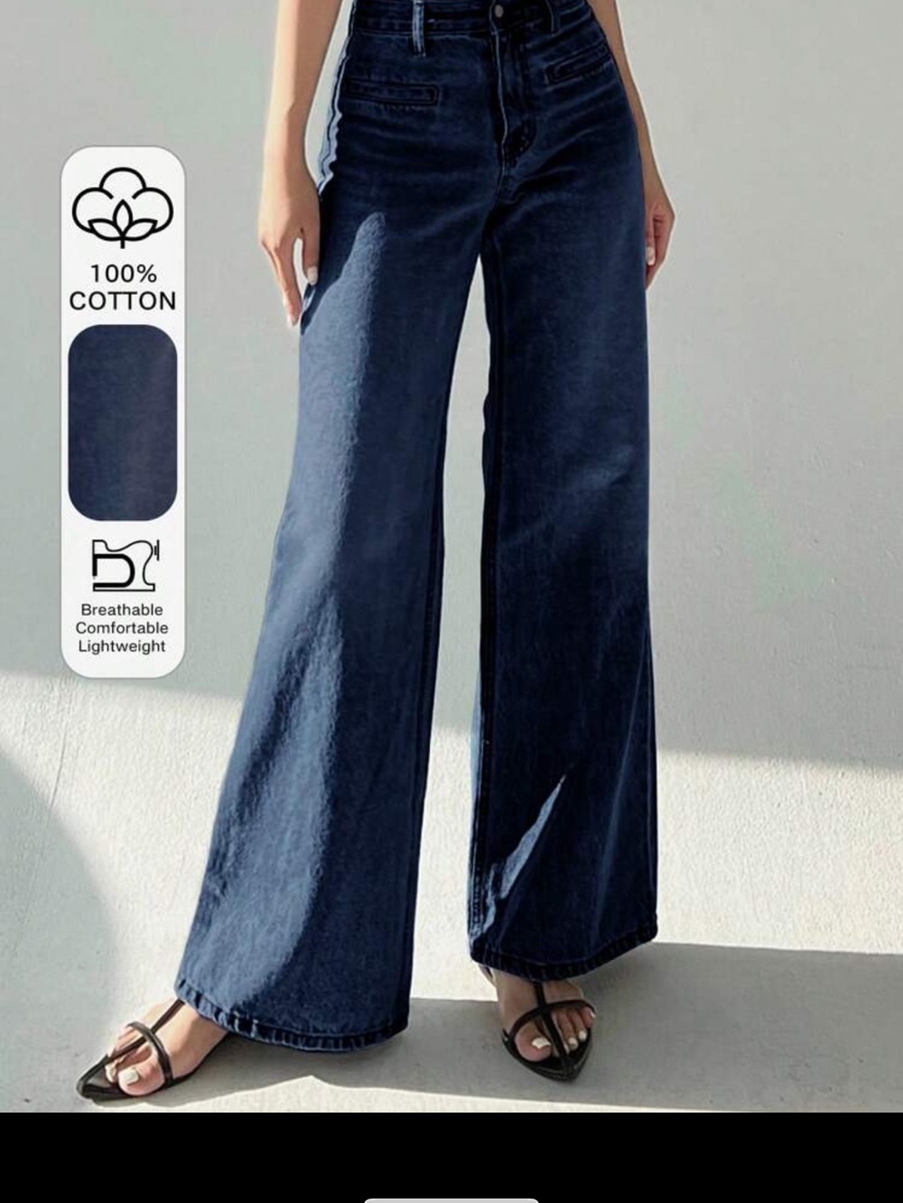 Wide Leg High-Rise Women Jeans - Dark Blue